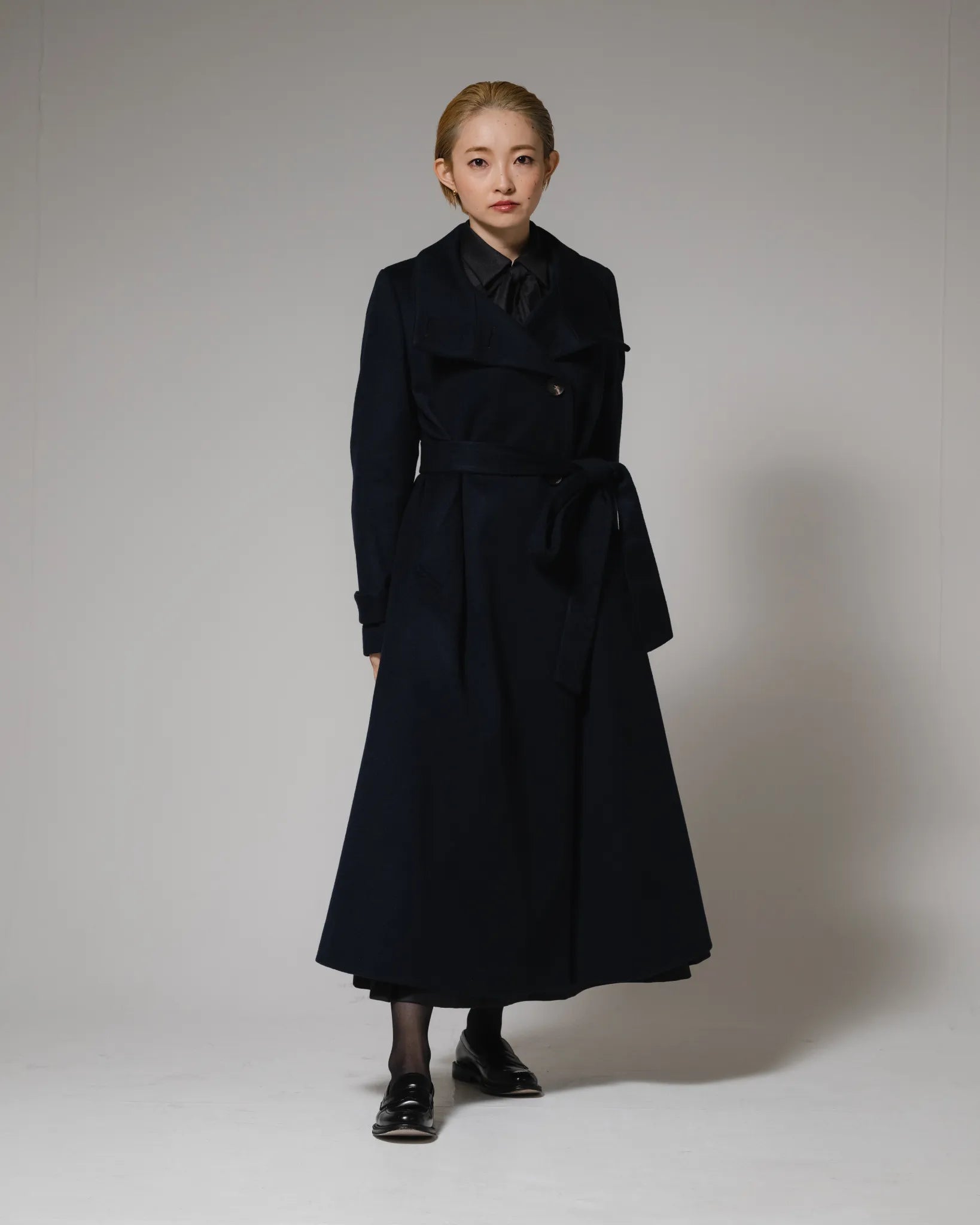 和装　カシミヤコート　黒 和装コート カシミヤ混 ウール ロールカラー 黒 フリーサイズ