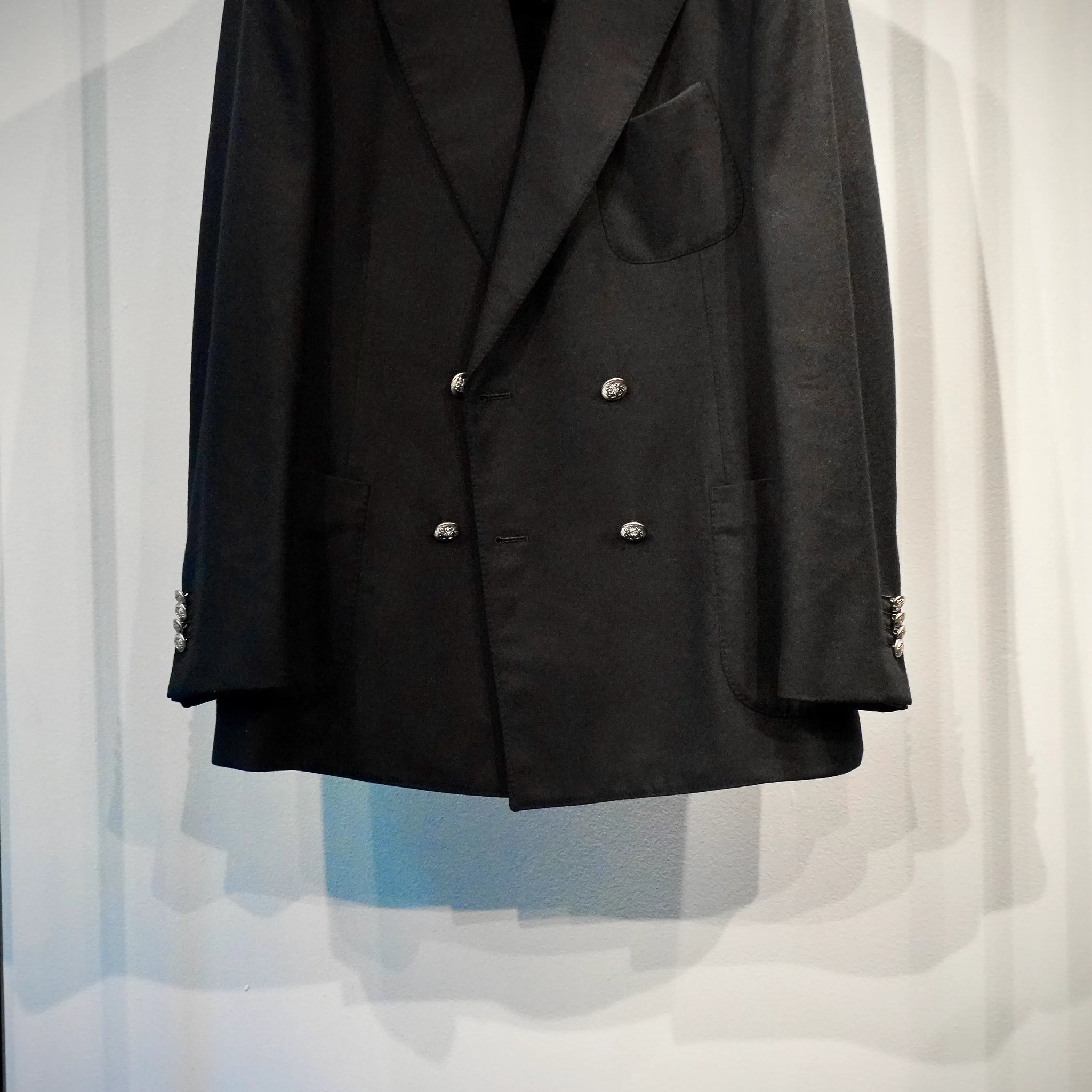 YUUGA Men ダブルブレスト テーラードジャケット 4B CANONICO Flannel メタルボタン