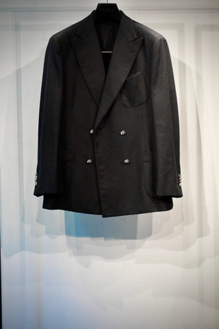 YUUGA Men ダブルブレスト テーラードジャケット 4B CANONICO Flannel メタルボタン