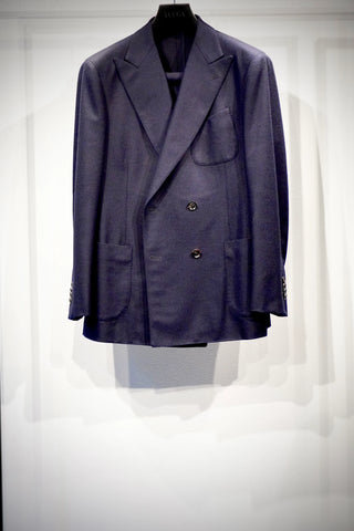 YUUGA Men ダブルブレスト テーラードジャケット 4B CANONICO Flannel 水牛